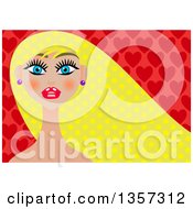 Blue Eyed Woman With Long Blond Polka Dot Hair Over Hearts