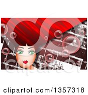 Poster, Art Print Of Green Eyed Woman With Long Red Hair And Bubbles Over Bricks