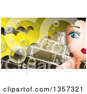 Poster, Art Print Of Partial Womans Face With Blond Hair Over Bricks With Bubbles