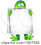 Green Monster Wearing A Sandwich Board Sign