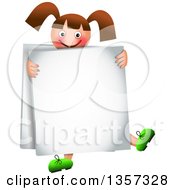 Poster, Art Print Of Happy Brunette Caucasian Girl Wearing A Sandwich Board Sign