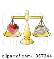Poster, Art Print Of Red Heart And Brain On Golden Scales Following Logic Or Passions