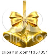 Clipart Of 3d Gold Christmas Bells With A Ribbon And Bow Royalty Free Vector Illustration by AtStockIllustration