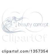 Poster, Art Print Of Beatiful Womans Face In Profile With Long Hair Waving In The Wind With Sample Text