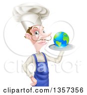 Poster, Art Print Of White Male Chef With A Curling Mustache Holding Earth On A Platter