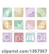 Poster, Art Print Of Pastel Square Flat Design Colorful Christian Icons With Rounded Corners
