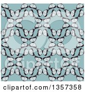 Poster, Art Print Of Seamless Background Pattern Of Vintage Butterflies Forming Circles Over Blue