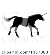 Poster, Art Print Of Black Silhouetted Unicorn Horse Running To The Right