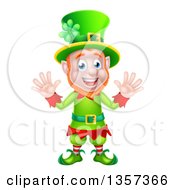 Poster, Art Print Of Cartoon Friendly St Patricks Day Leprechaun Waving With Both Hands