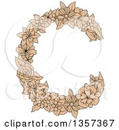 Clipart Of A Tan Floral Letter C Design Royalty Free Vector Illustration