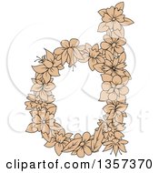 Clipart Of A Tan Floral Letter D Design Royalty Free Vector Illustration