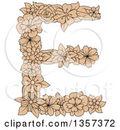 Clipart Of A Tan Floral Capital Letter E Design Royalty Free Vector Illustration