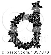 Clipart Of A Black And White Lowercase Floral Letter D Design Royalty Free Vector Illustration