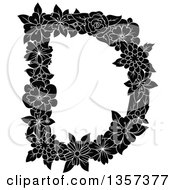 Poster, Art Print Of Black And White Capital Floral Letter D Design