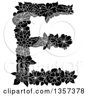 Poster, Art Print Of Black And White Floral Capital Letter E Design