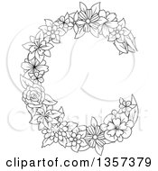 Poster, Art Print Of Black And White Lineart Floral Letter C Design
