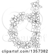 Poster, Art Print Of Black And White Lineart Lowercase Floral Letter D Design