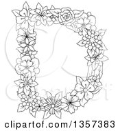 Poster, Art Print Of Black And White Lineart Capital Floral Letter D Design