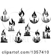 Poster, Art Print Of Black And White Silhouetted Natural Gas And Flame Factories