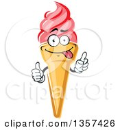 Clipart Of A Cartoon Pink Strawberry Waffle Ice Cream Cone Character Royalty Free Vector Illustration by Vector Tradition SM
