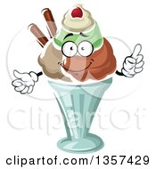 Clipart Of A Cartoon Ice Cream Sundae Character Royalty Free Vector Illustration