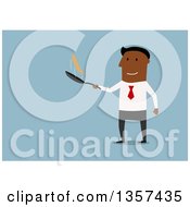 Flat Design Black Businessman Flipping A Pancake On Blue