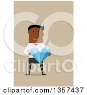 Poster, Art Print Of Flat Design Black Businessman Holding A Giant Diamond On Blue