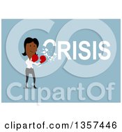 Poster, Art Print Of Flat Design Black Businesswoman Punching And Solving A Crisis On Blue