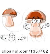 Poster, Art Print Of Cartoon Face Hands And Porcini Mushrooms