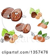 Clipart Of Cartoon Walnuts Hazelnuts And Almonds Royalty Free Vector Illustration by Vector Tradition SM