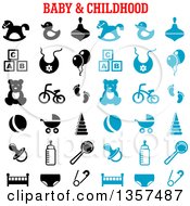Poster, Art Print Of Blue And Black Baby And Childhood Items