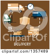 Poster, Art Print Of Flat Design Box With Delivery Shipping And Logistics Items Over Text On Brown