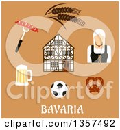 Poster, Art Print Of Flat Design Woman And Bavaria Travel Icons Over Text On Tan