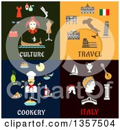 Poster, Art Print Of Flat Design Culture Travel Cookery And Italy Designs