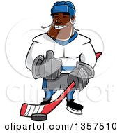 Poster, Art Print Of Cartoon Black Male Ice Hockey Player Giving A Thumb Up