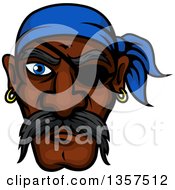 Poster, Art Print Of Cartoon Tough Black Male Pirate Wearing An Eye Patch And A Blue Bandana