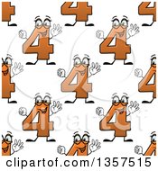 Poster, Art Print Of Seamless Background Pattern Of Cartoon Orange Number Four Characters