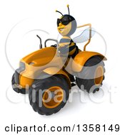 Clipart Of A 3d Male Bee Wearing Sunglasses And Operaring An Orange Tractor On A White Background Royalty Free Illustration