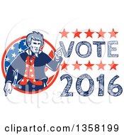 Poster, Art Print Of Retro Uncle Sam In An American Patiotic Suit Pointing From A Circle By Vote 2016 Text