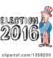 Poster, Art Print Of Cartoon Shouting Uncle Sam In An American Patiotic Suit With Election 2016 Text