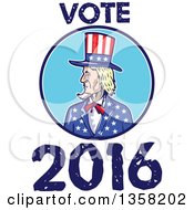 Poster, Art Print Of Cartoon Uncle Sam In An American Patiotic Suit Inside A Circle With Vote 2016 Text