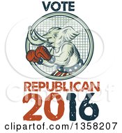 Poster, Art Print Of Retro Sketched Or Engraved Political Elephant Boxer With Vote Republican 2016 Text
