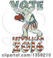 Clipart Of A Retro Sketched Or Engraved Political Elephant Boxer With Vote Republican 2016 Text Royalty Free Vector Illustration
