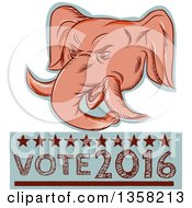 Clipart Of A Retro Sketched Or Engraved Political Elephant With Vote Republican 2016 Text Royalty Free Vector Illustration