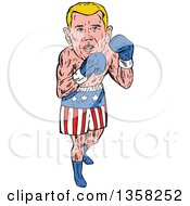 Poster, Art Print Of Cartoon Blond White Male Boxer In American Patriotic Shorts