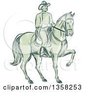 Poster, Art Print Of Sketched Or Engraved Retro Calvary Soldier On Horseback