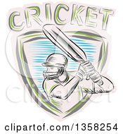 Sketched Cricket Batsman In A Shield With Text