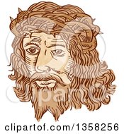 Clipart Of The Etched Face Of Jesus Christ Wearing The Crown Of Thorns Royalty Free Vector Illustration