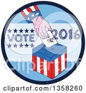 Poster, Art Print Of Sketched American Hand Putting A Ballot In A Box Inside A Blue Vote 2016 Circle