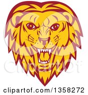 Poster, Art Print Of Retro Angry Roaring Male Lion Face